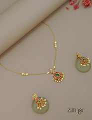 SN1011448- Stone with Pearl Invisible Necklace Earring set 1-Zilmor