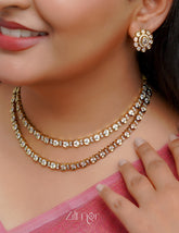 SN1011450 - Moissanite Stone Double Layer Necklace Earrings Set 1-Zilmor