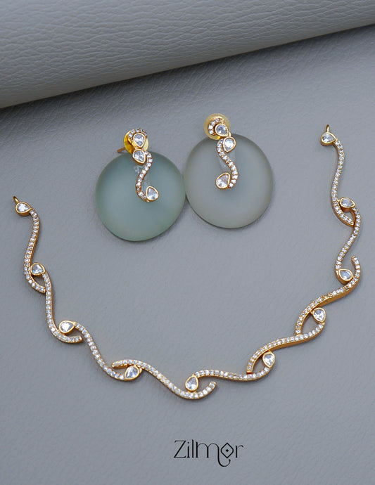 SN1011453 - AD Stone Choker Necklace Earrings Set 2-Zilmor