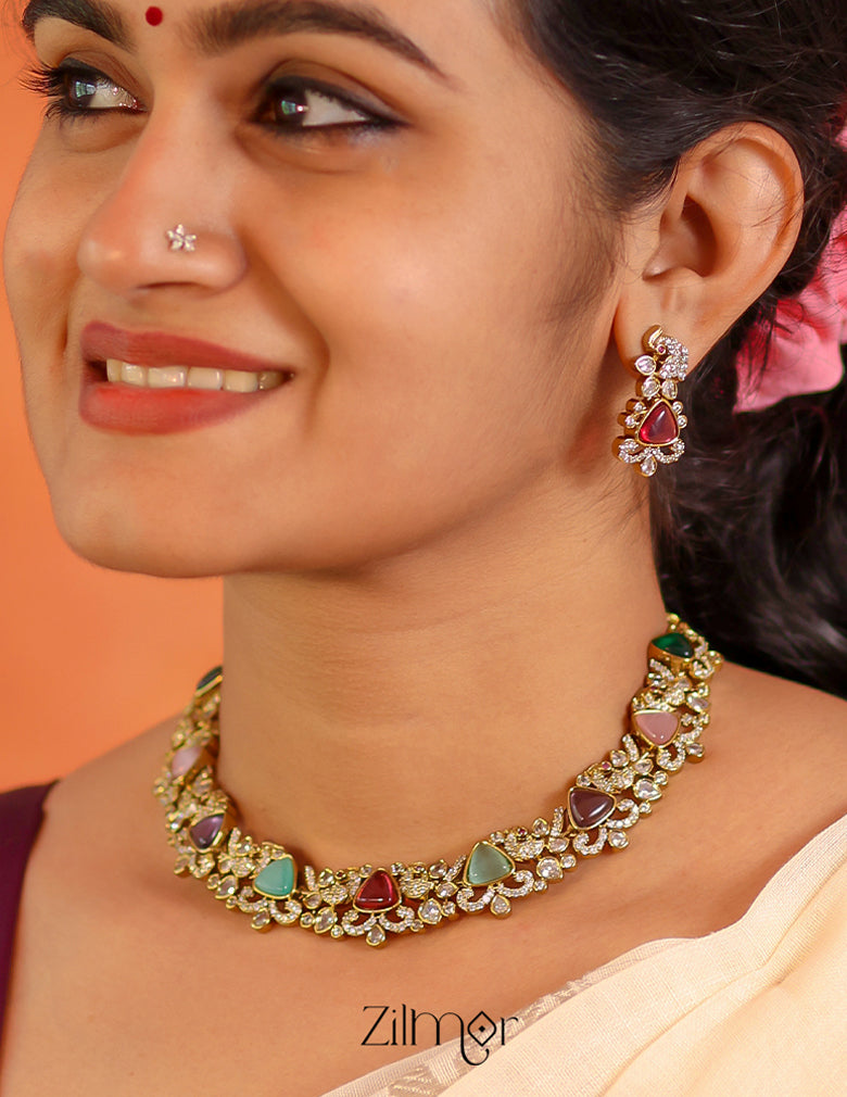 SN1011460 - AD Stone Bridal Necklace Earrings Set 1-Zilmor