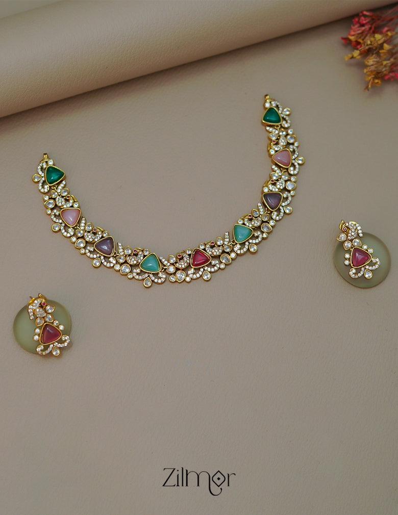 SN1011460 - AD Stone Bridal Necklace Earrings Set 2-Zilmor