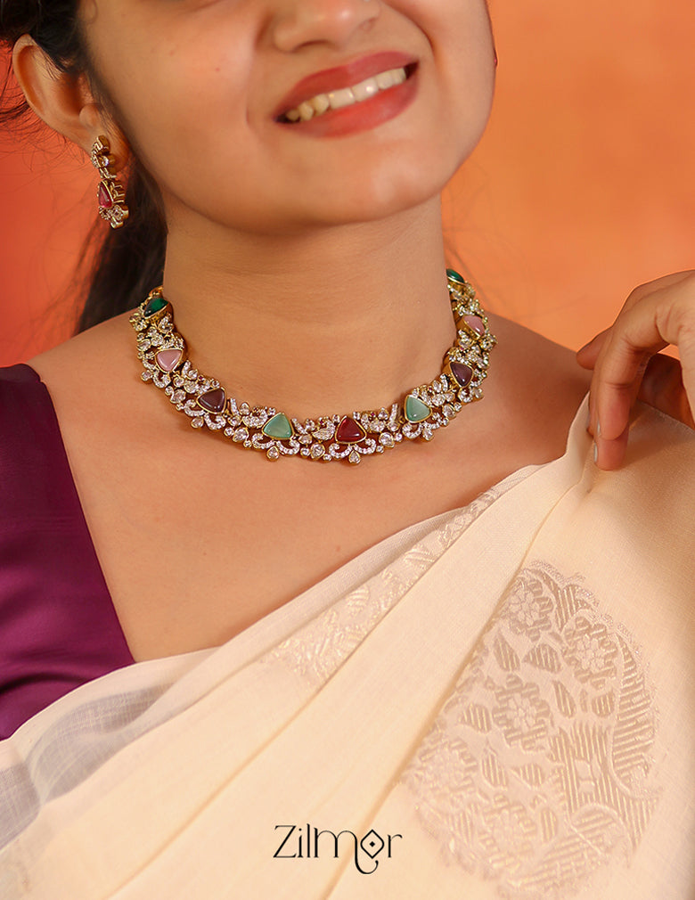 SN1011460 - AD Stone Bridal Necklace Earrings Set 3-Zilmor