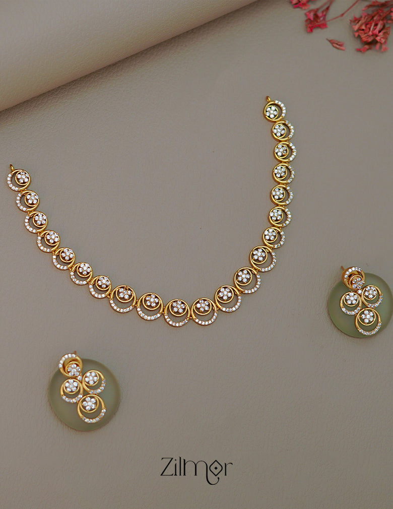 SN1011462 - AD Stone Choker Necklace Earrings Set 1-Zilmor