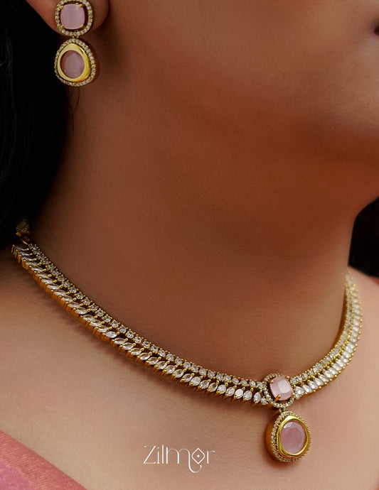 SN1011473- AD Stone Choker Necklace Earrings Set 3-Zilmor