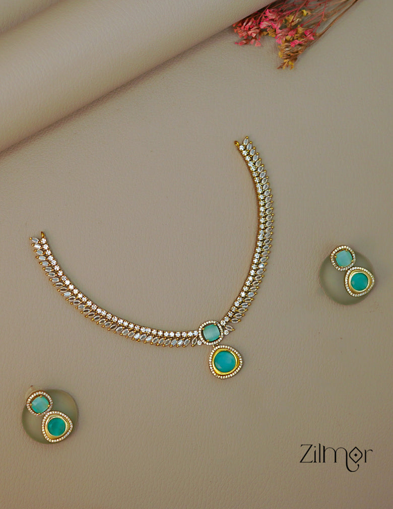 SN1011473- AD Stone Choker Necklace Earrings Set 7-Zilmor