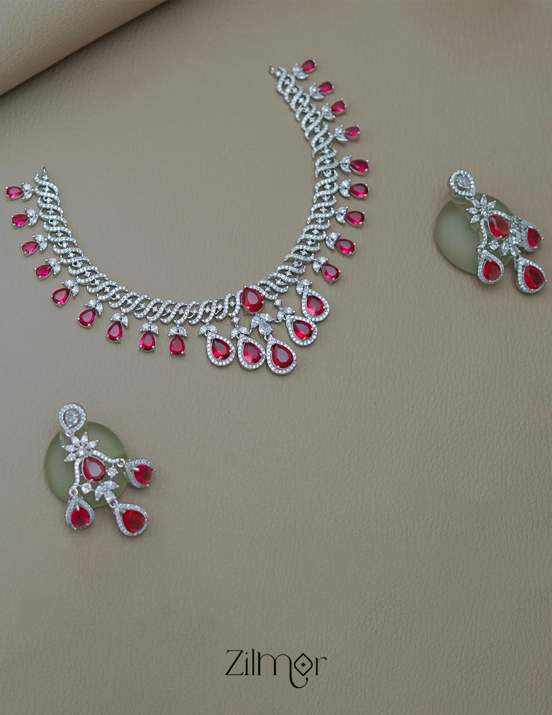 SN1011476 - AD Stone Choker Necklace Earrings Set 1-Zilmor