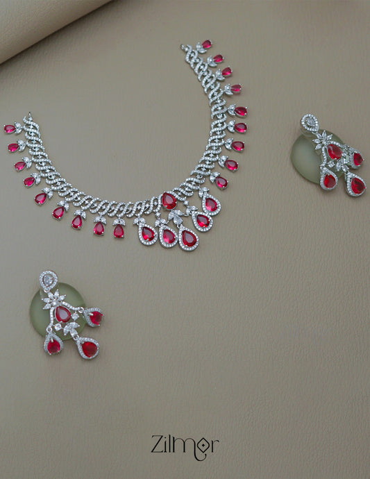 SN1011476 - AD Stone Choker Necklace Earrings Set 1-Zilmor