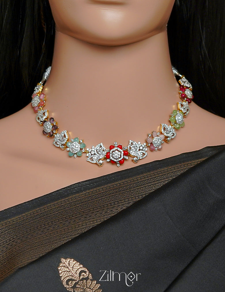 SN1011477 - AD Stone Choker Necklace Earrings Set 3-Zilmor