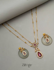 KY1011752- Premium Antique AD Stone Double Layer Long Necklace with Earrings Combo 4-Zilmor