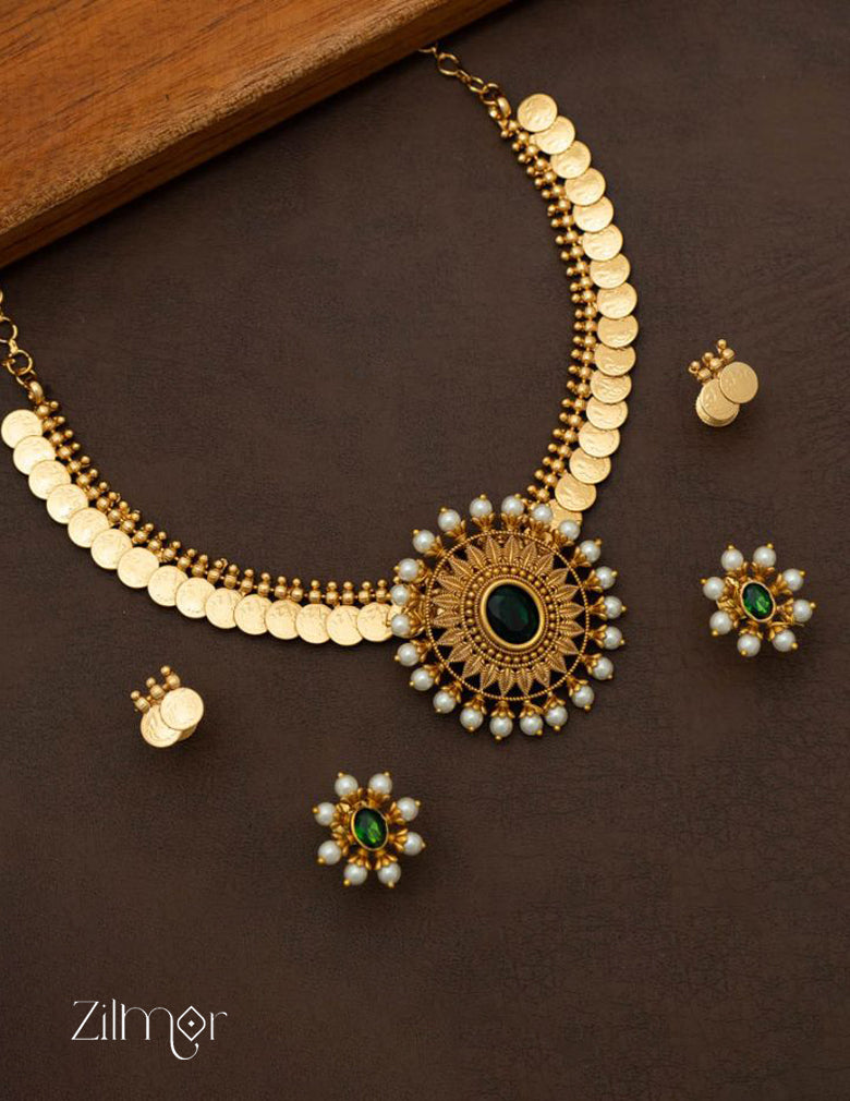SN101572 - Antique Kaashu Necklace with Changable Pendant 2 Earring Set