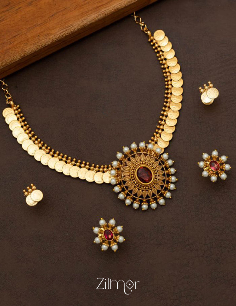 SN101572 - Antique Kaashu Necklace with Changable Pendant 2 Earring Set