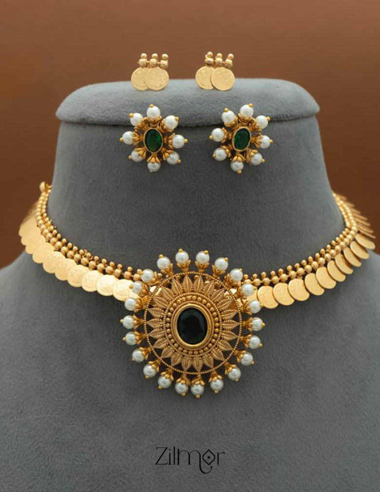 SN101572 - Antique Kaashu Necklace with Changable Pendant 2 Earring Set