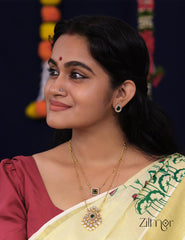 SN101785 - Premium Antique AD Stone Double Layer Long Necklace with Earrings 2-Zilmor