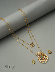 SN101785 - Premium Antique AD Stone Double Layer Long Necklace with Earrings 3-Zilmor