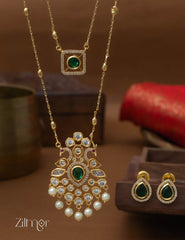 SN101785 - Premium Antique AD Stone Double Layer Long Necklace with Earrings 1-Zilmor