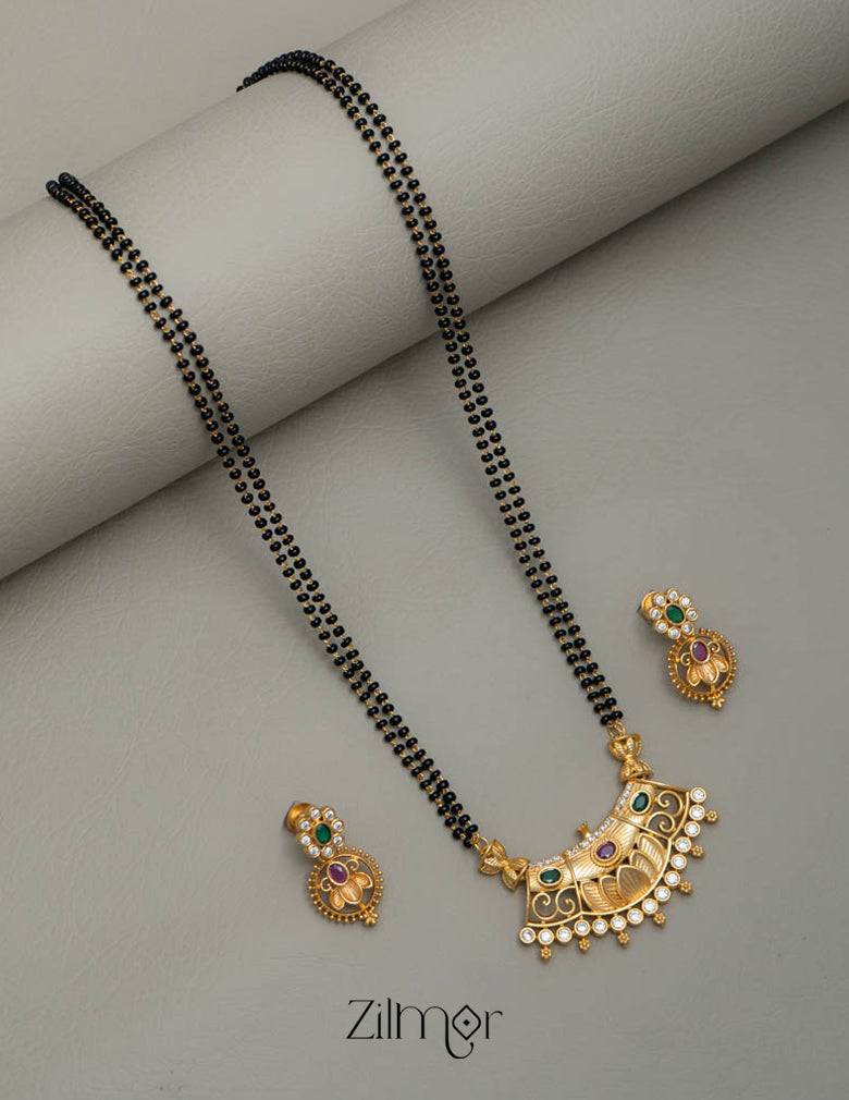 SR100570 - Gold Plated AD Stone Pendant Mangalsutra Necklace with Earring Set