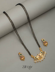 SR100570 - Gold Plated AD Stone Pendant Mangalsutra Necklace with Earring Set 3-Zilmor