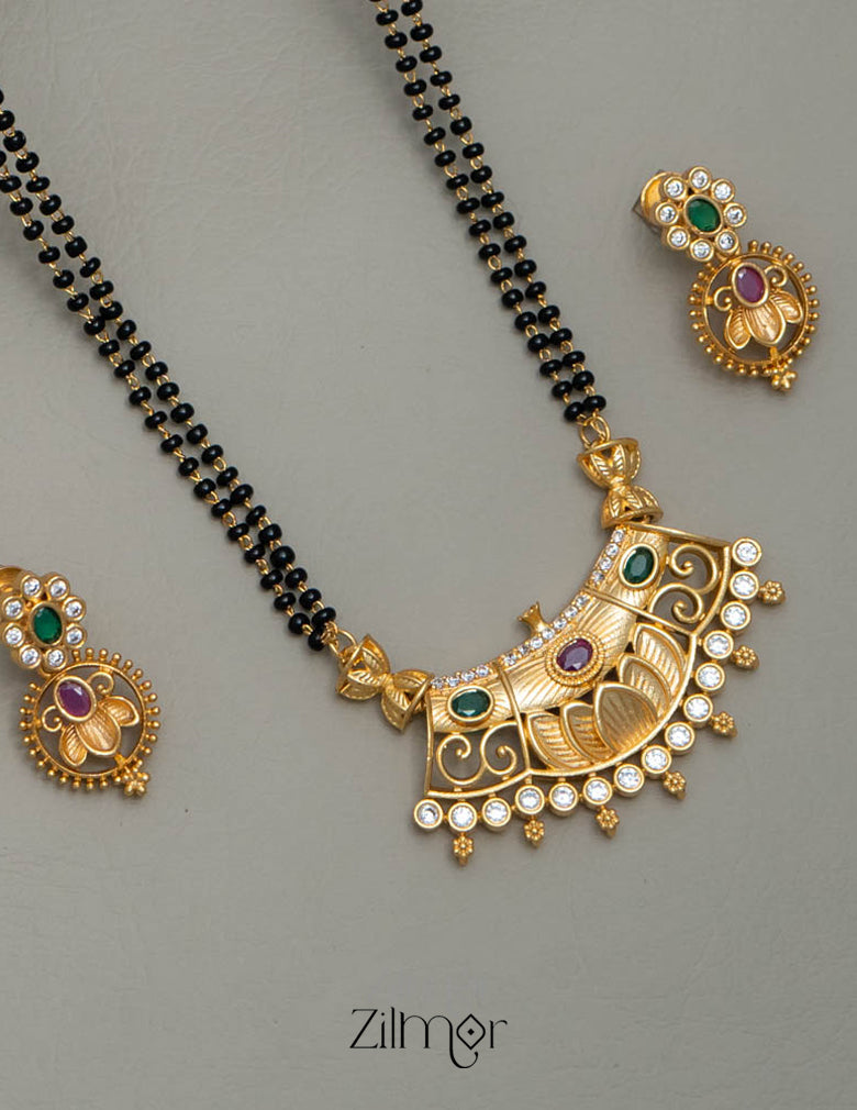 SR100570 - Gold Plated AD Stone Pendant Mangalsutra Necklace with Earring Set 4-Zilmor
