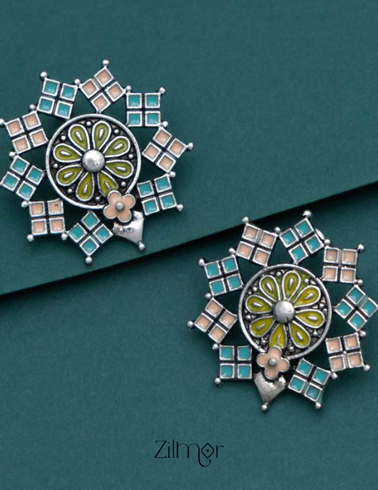 Silver Plated Mandala Stud Earrings - PT100250