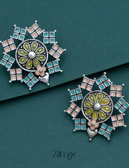 Silver Plated Mandala Stud Earrings - PT100250