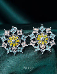 Silver Plated Mandala Stud Earrings - PT100250
