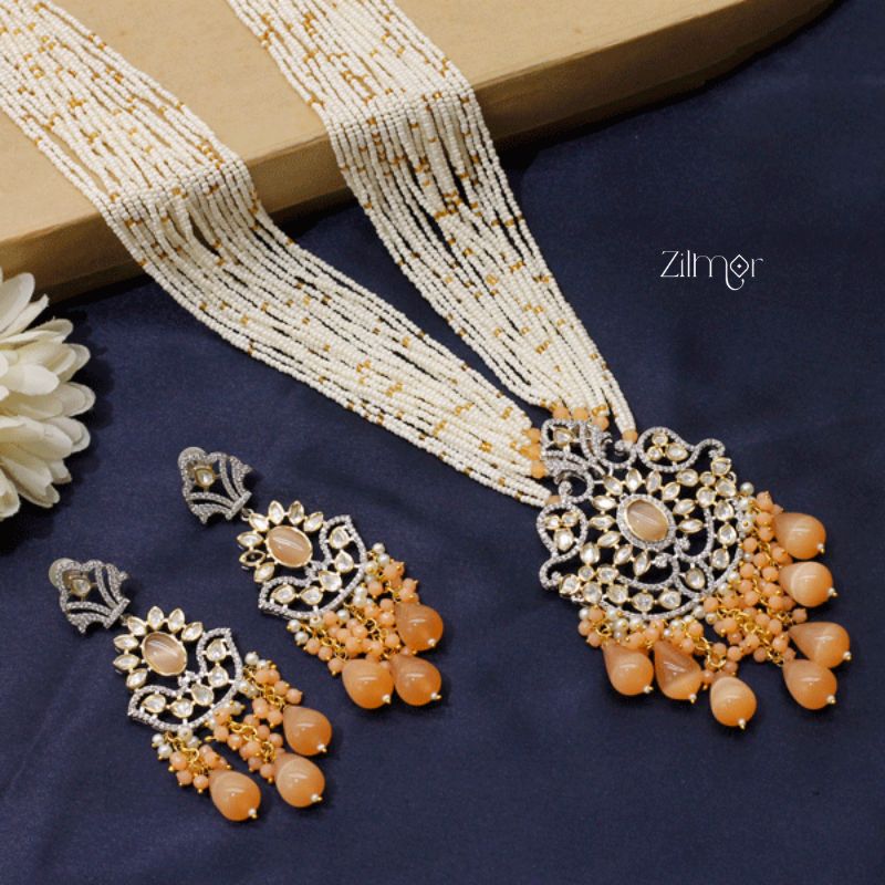American Diamond Beaded Long Necklace Earring Set (color option)- FS100142