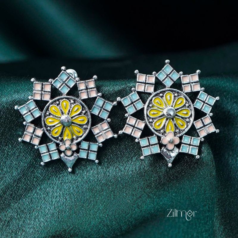 Silver Plated Mandala Stud Earrings - PT100250