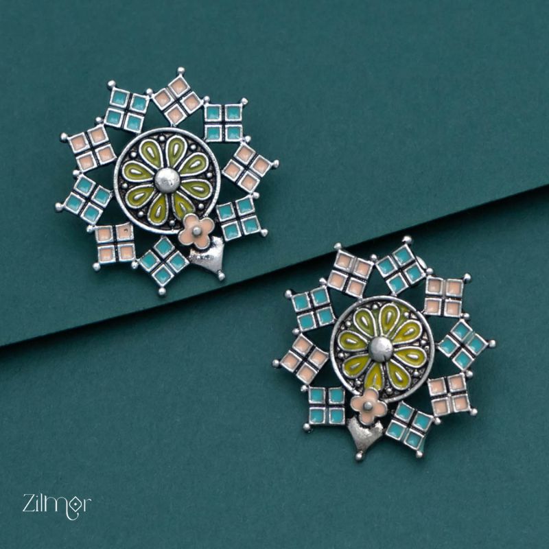 Silver Plated Mandala Stud Earrings - PT100250