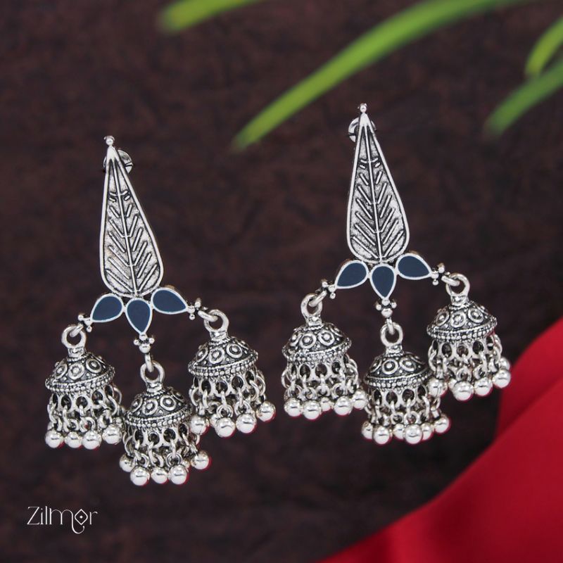 Silver Plated Enamel Artwork Triple Jhumki Earring - PT100386