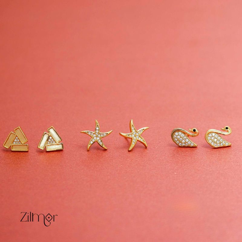 KJ101194 - Combo stud Earrings (Gold Toned)
