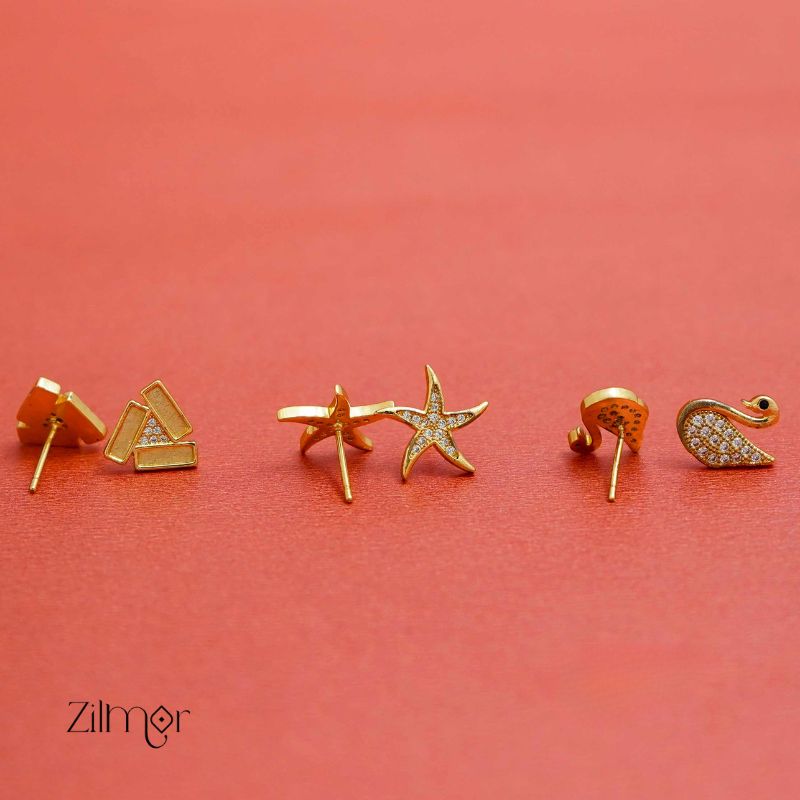 KJ101194 - Combo stud Earrings (Gold Toned)