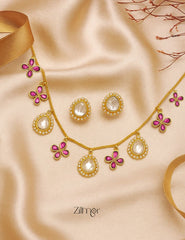 KH1011821 - Moissanite Polki Stone Necklace with Earrings 1-Zilmor