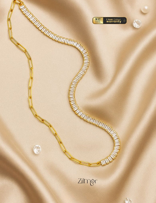 KY101923 - Anti Tarnish Paperclip Tennis Necklace 1-Zilmor