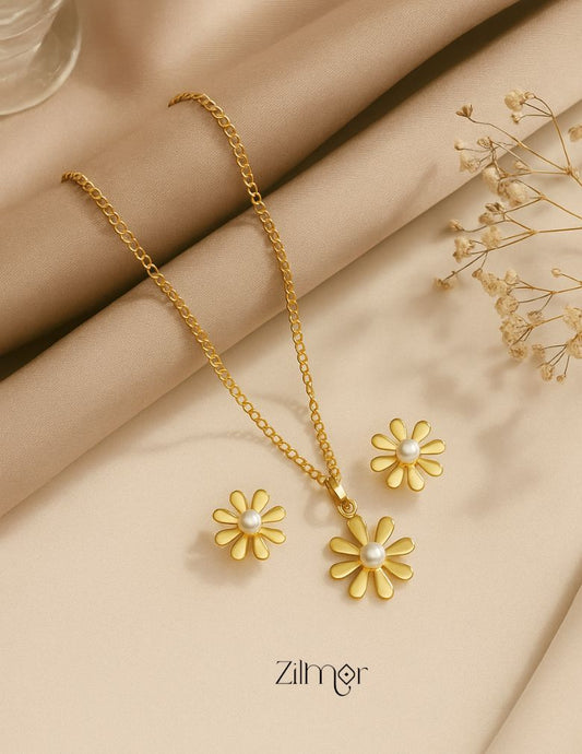 ZA1011176 - Pearl Flower Pendant Earrings Set 1-Zilmor
