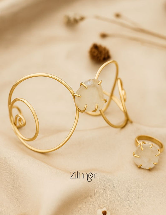 KR200132 - Adjustable Natural Stone Bangle with matching Ring 1-Zilmor