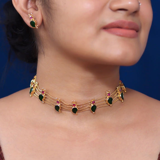 AG100975 - Gold tone Mango choker Necklace with matching Earring