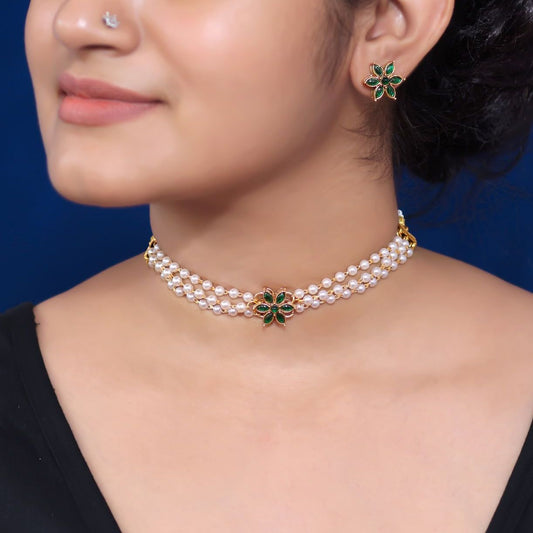 NV101485 - Pearl Layer Necklace Earrings Set