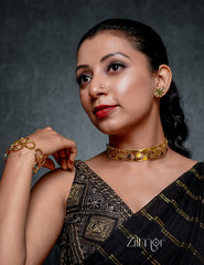 ZA1011161 - Hanging Flower Collar Choker Necklace with Earrings 4-Zilmor