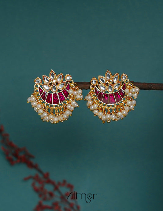 ZI1011285 - Pearl hanging Meenakari Chandbali Earrings 2-Zilmor