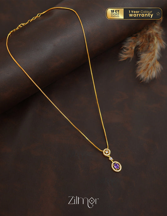 ZK1011408 - Gold Tone AD Stone Pendant Simple Necklace 1-Zilmor