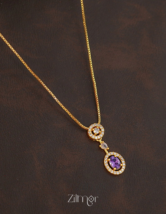 ZK1011408 - Gold Tone AD Stone Pendant Simple Necklace 2-Zilmor