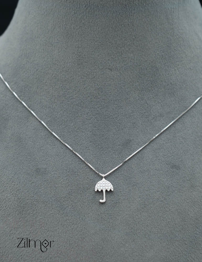 ZM101413 - 925 Sterling Silver CZ Umbrella Designed Pendant Necklace 2-Zilmor