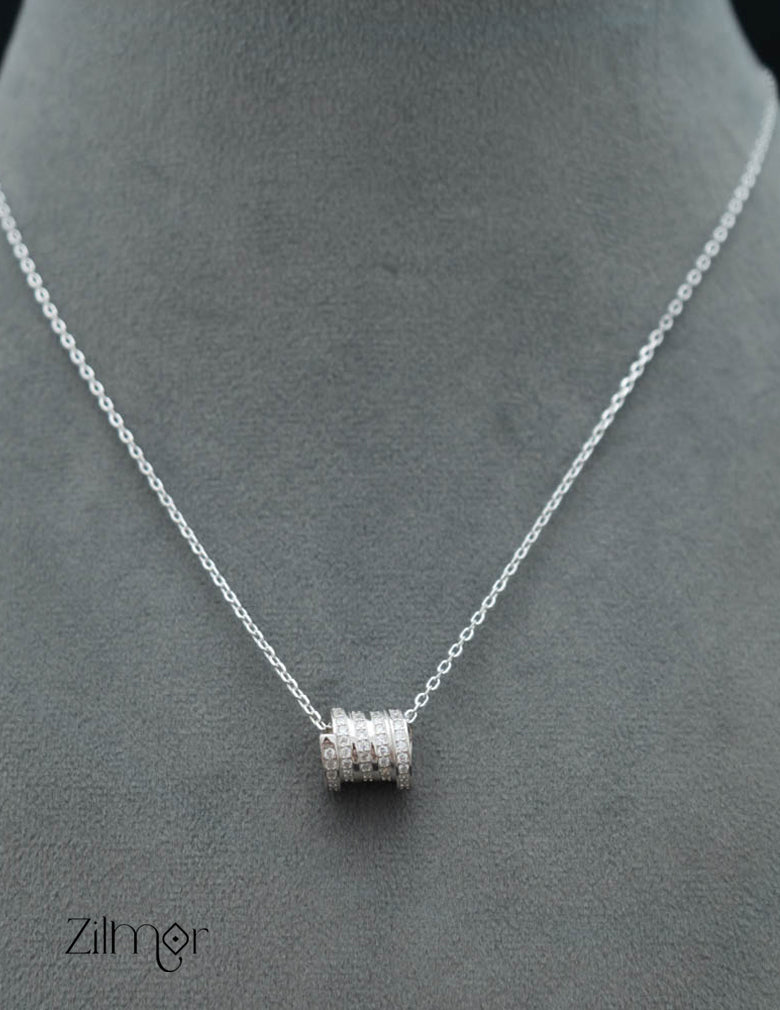 ZM101414 - 925 Sterling Silver CZ Drum Designed Pendant Necklace