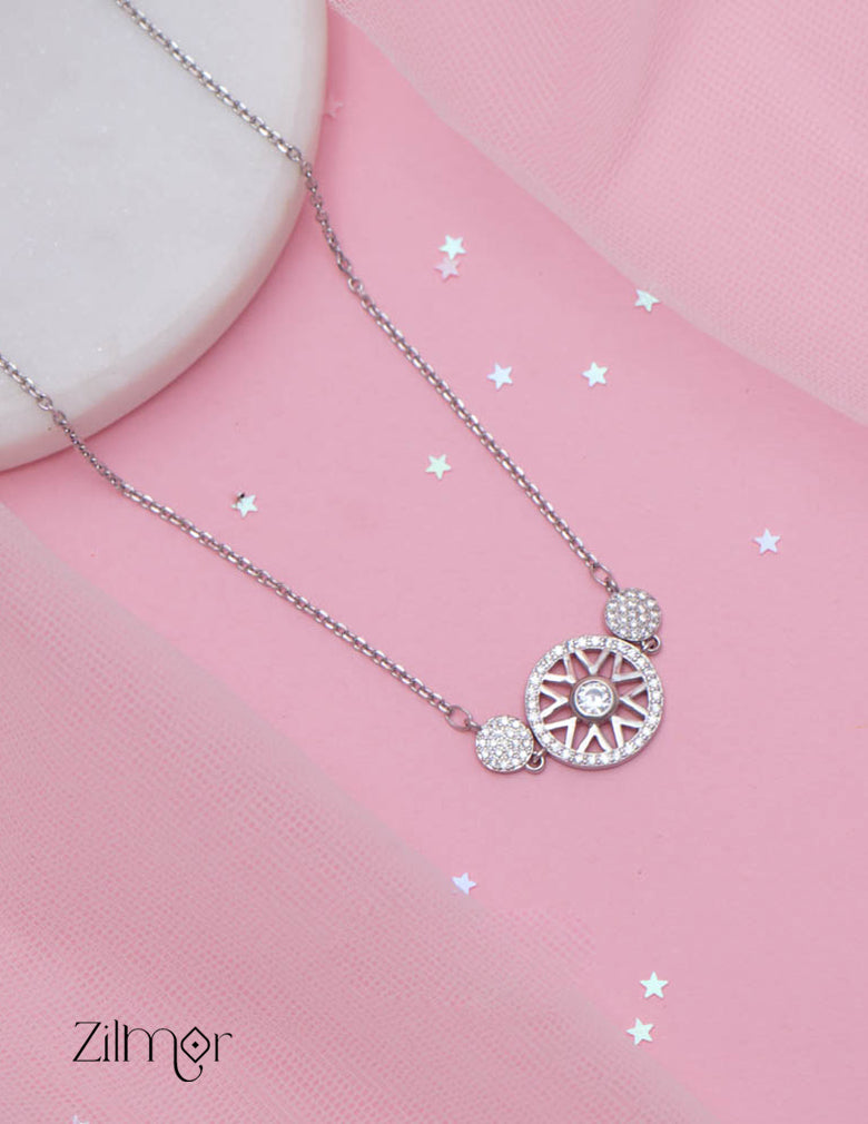 ZM101416 - 925 Sterling Silver CZ Stone Designed Pendant Necklace 1-Zilmor