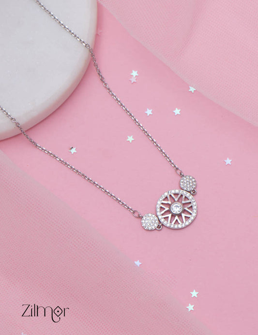 ZM101416 - 925 Sterling Silver CZ Stone Designed Pendant Necklace 1-Zilmor