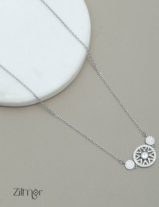 ZM101416 - 925 Sterling Silver CZ Stone Designed Pendant Necklace 2-Zilmor