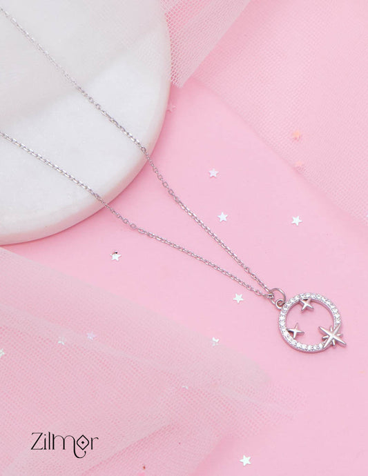 ZM101417 - 925 Sterling Silver CZ Stone Designed Pendant Necklace 1-Zilmor