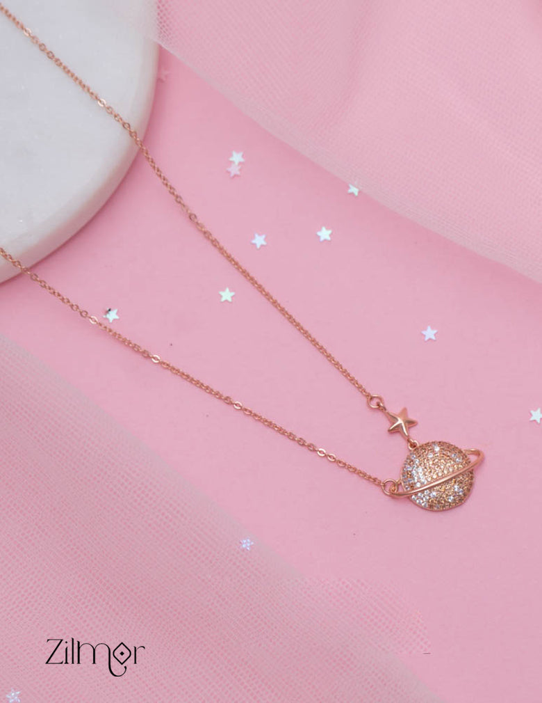 ZM101423 - 925 Sterling Silver CZ Stone Pendant Rose Gold Necklace