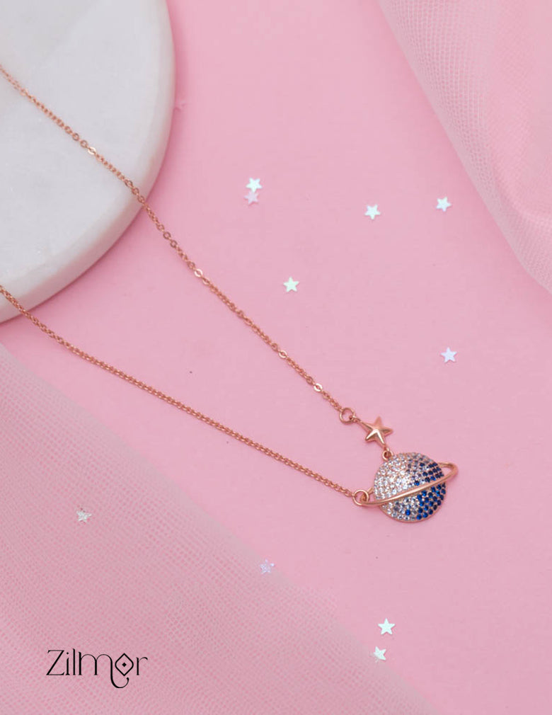 ZM101423 - 925 Sterling Silver CZ Stone Pendant Rose Gold Necklace