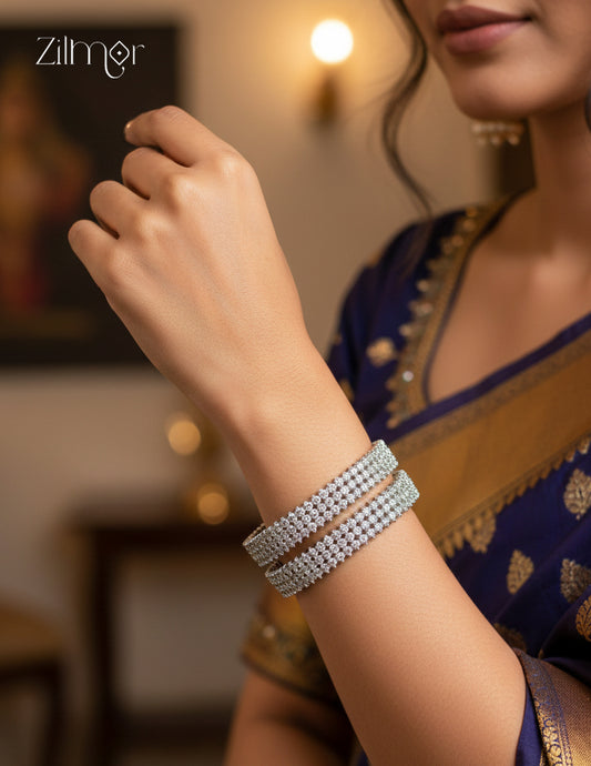 Silver Plated AD Stone Bangle (Pair) - CL1012281